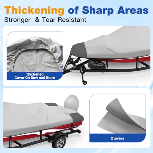 YimSting Warm Gray Waterproof Boat Cover 14-16 ft, 68" Beam, Heavy Duty