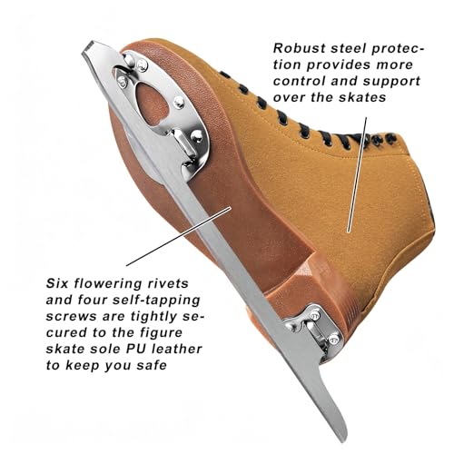 Nattork Figure Skates for Boys & Girls Brown Leather 11 Women / 10 Men - Stainless Steel Blades, Reinforced Support, Comfort