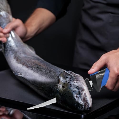 Pratuor Blue Cordless Fillet Knife Kit - 5 Titanium-Coated Blades, Rechargeable, Portable Fish Cleaning Tool