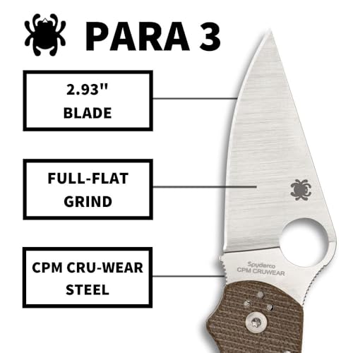 Spyderco Para 3 Folding Pocket Knife CPM CRU-WEAR Satin Blade, Micarta Handle