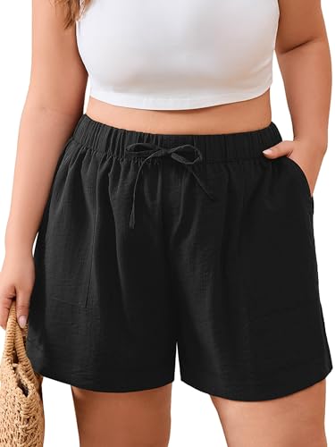 Plus Size Relaxed Fit Shorts for Women with Pockets - Black 3X