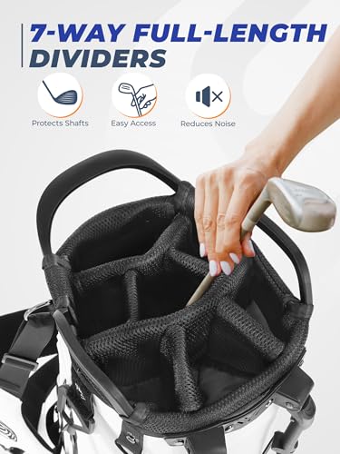 White 7-Way Golf Stand Bag for Men & Women - Lightweight & Durable, Upgraded Base