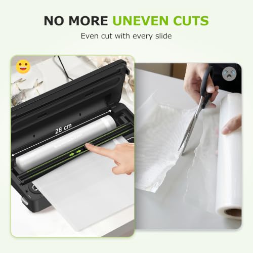 Bonsenkitchen Vacuum Sealer Machine with 1 Roll & 5 Bags, Black - Food Preservation & Custom Bag Cutter