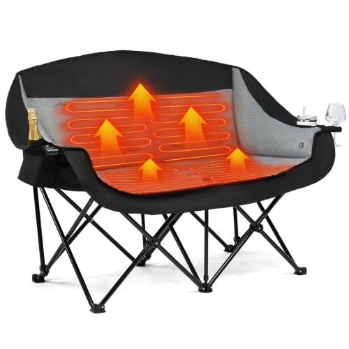 PUVASIA Heated Double Camping Chair Loveseat Black with Independent 3-Level Heating