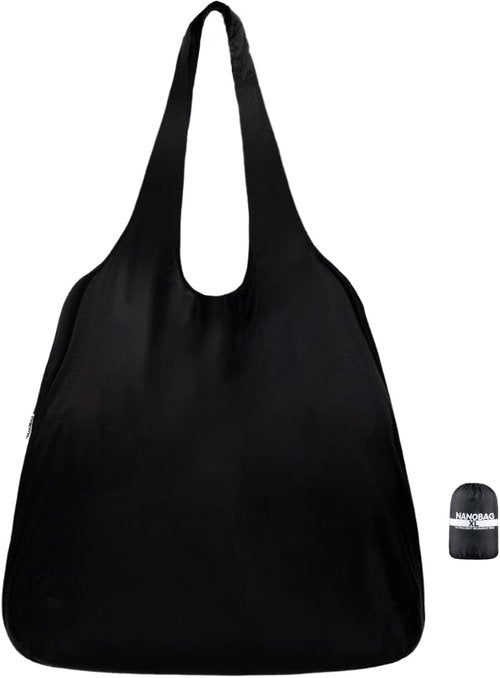 Nanobag Ultralight Foldable Tote - Heavy Duty Reusable Grocery & Travel Bag | XL Black Compact Design
