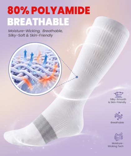 PULIOU Compression Socks for Women Men 15-20 mmHg Support Large-X-Large White
