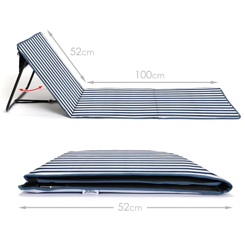 Just Be... Blue Stripes 2-Pack Foldable Beach Chair Mats with Backrest & Storage