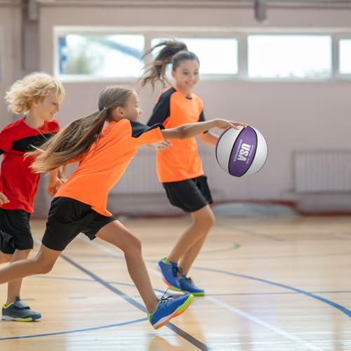 Lenwen Size 5 12-Pack Rubber Basketballs with Pumps - Indoor & Outdoor Training