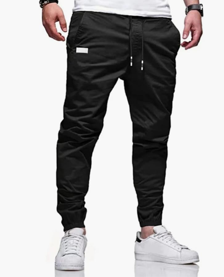 Men's Black Cargo Pants for Hiking Workout Joggers - Large