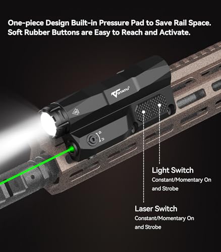 VOTATU M6LP-G High Power 3000 Lumen Rechargeable LED Flashlight with Green Laser Combo, Picatinny & M-LOK Mount