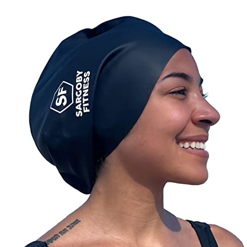 X-Large Swim Cap for Dreadlocks & Braids - Black | Thick Hair Protection