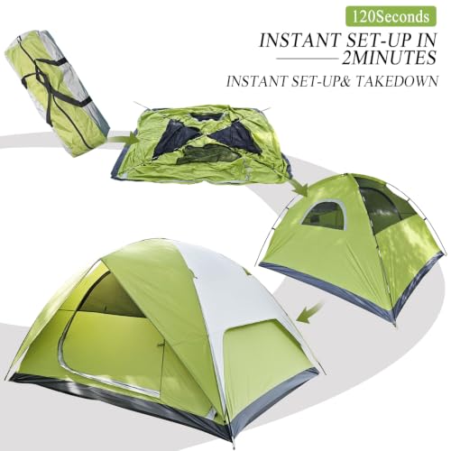 Green 6-Person Double Layer Camping Tent Waterproof Portable Outdoor Shelter