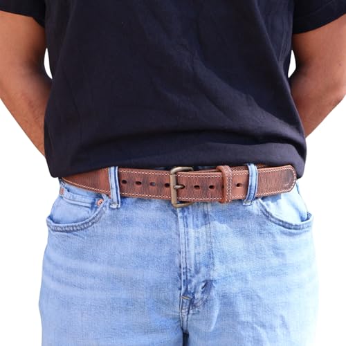 Daltech Force Steel Core Bison Leather Gun Belt 1.5" Brown Distressed, 36 Inch