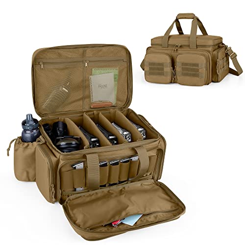 Khaki Gun Range Bag for 5 Handguns with Multiple Pockets & Molle Webbing