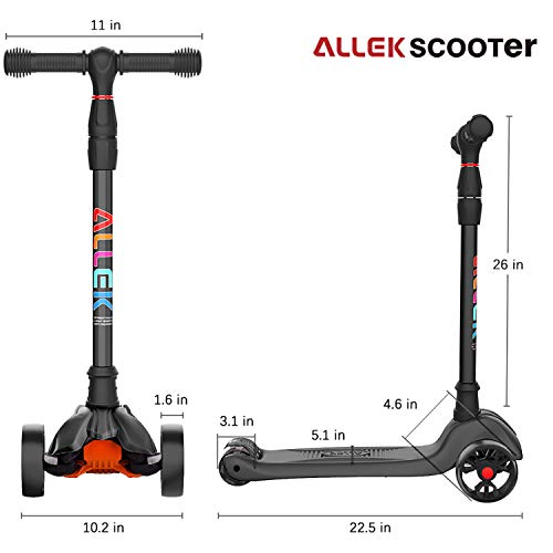 Allek Kick Scooter B02 for Kids - Lean 'N Glide with Light-Up Wide PU Wheels (Black, Adjustable Heights 3-12yrs)