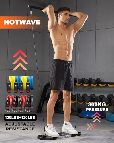 HOTWAVE 20-in-1 Portable Foldable Push Up Board Kit with 8 Resistance Bands, Black