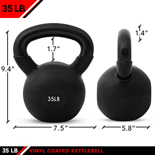 35lb Vinyl Coated Cast Iron Kettlebell for Strength & Cardio Workout