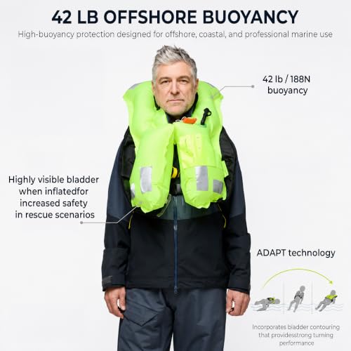 Inflatable Life Jacket with 42 lbs Buoyancy - USCG Approved, Red/Black