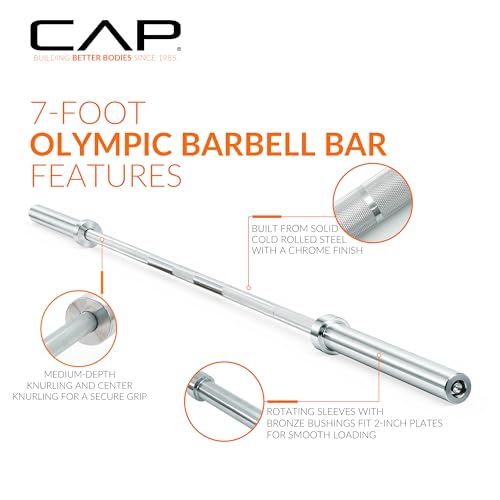 Elite 7 ft Chrome Olympic Barbell - 750 LB Capacity for Strength Training
