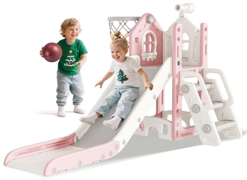 BIERUM 6-in-1 Toddler Indoor Playset & Slide - Pink, Safety Certified for Ages 1-3