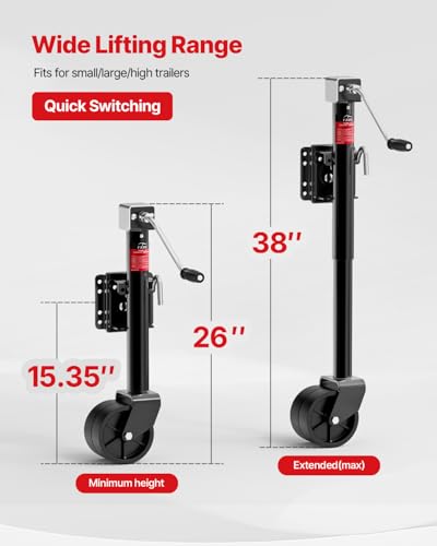 FZZD 2000lbs Trailer Jack with Dual Wheel - Black Heavy-Duty Lift