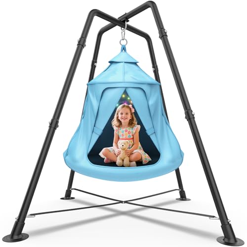 Light Blue Swing Set with Tent & Stand - Kids & Adults Outdoor Play Equipment