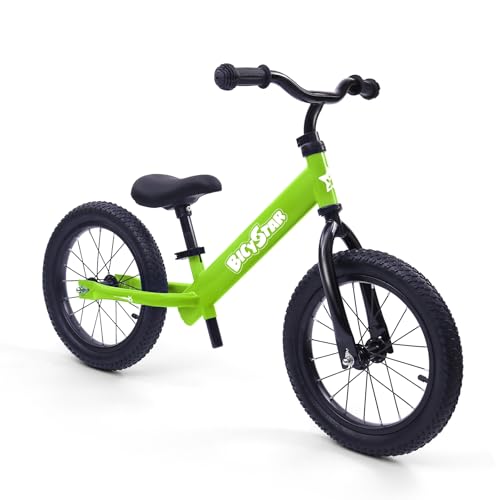 Bicystar 16 Inch Kids Balance Bike with Air Rubber Tires - Green / 14 Inch
