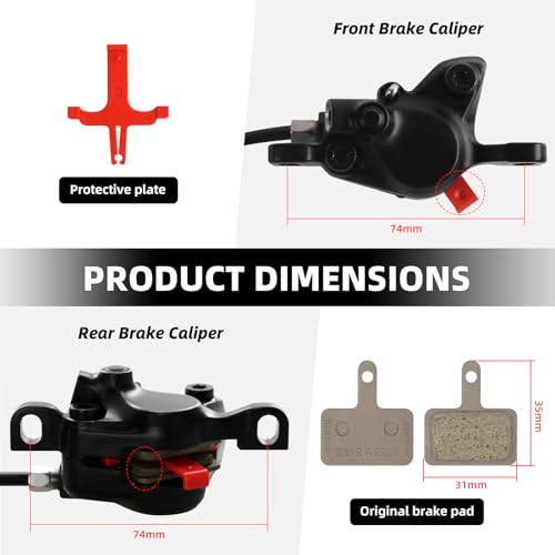 KKWODEN MT200 Hydraulic Disc Brake Set with 2x RT26 180mm Rotors - Front & Rear Dual Calipers, Easy Install, High Compatibility, Quiet Stopping