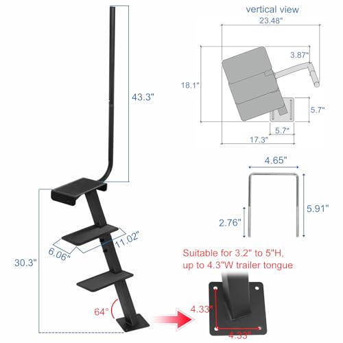 OUTPRIZE Vertical Mount 3-Step Boat Trailer Step with Handrail – Heavy Duty, Rust-Resistant
