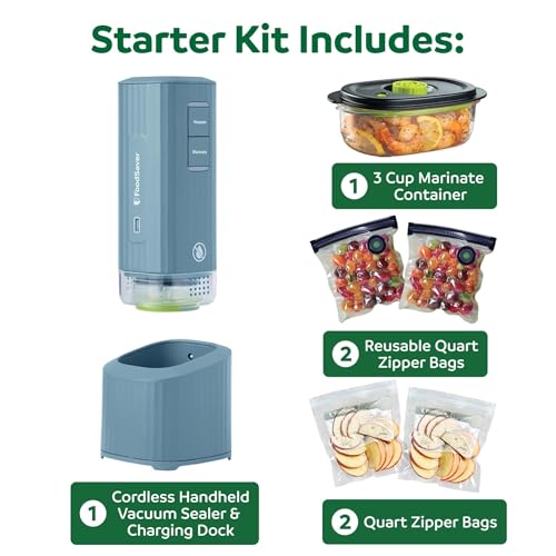 FoodSaver Mini Handheld Vacuum Sealer Machine with Marinate & Charging Dock - Blue
