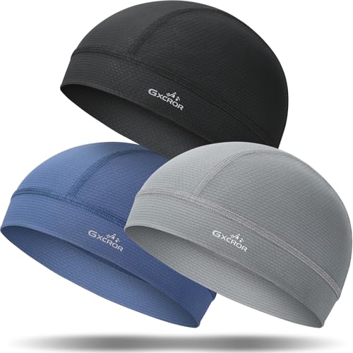 GXCROR 3 Pack Cooling Skull Cap for Cycling and Motorcycle - Medium / Black Grey Blue