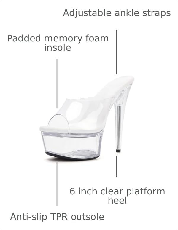 Clear Platform 6in Hooked Pole Dance Heels - Exotics Sandals for Women (Variation: Clear+8)