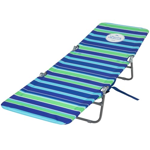 Lay Flat Folding Beach Lounge Chair Backpack Style Blue Green Stripe