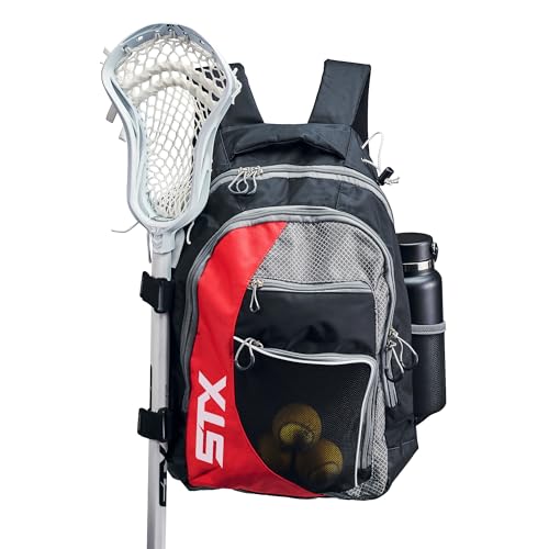 STX Sidewinder Lacrosse Backpack Black/Red with Stick Strap & Compartments