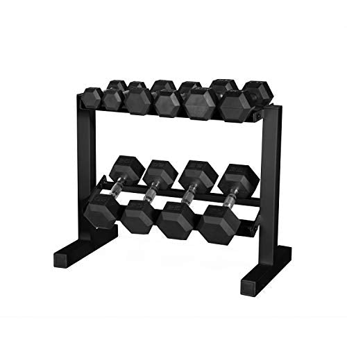 CAP 150 LB Dumbbell Set with Chrome Handles & Black Variation, Rubber Hex Weights & 2-Tier Rack for Home Gym