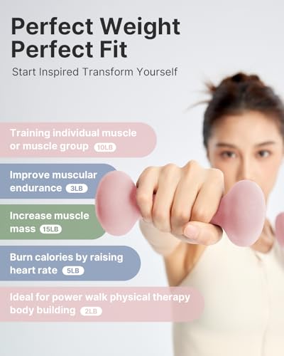 Pink 15LB Dumbbell Set of 2 Non-Slip Hand Weights for Home Gym & Strength Training