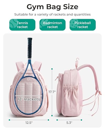 Pink Quilted Tennis Gym Backpack with 15.6'' Laptop & Racket Compartments - Variation of THIS listing