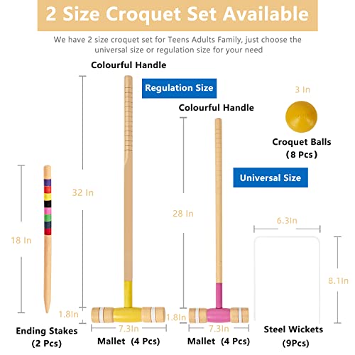 SpeedArmis 8-Player Croquet Set with 28 & 32 Inch Rubber Mallets - Burlywood