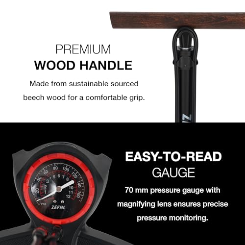 Zefal Profil Max FP60 Floor Pump with Beech Wood Handle & High-Pressure Gauge