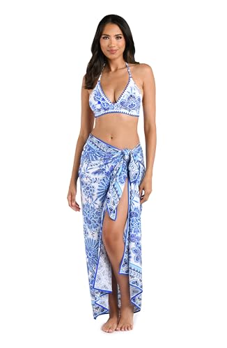 Women's Blue Pareo Wrap Beach Cover Up - One Size, Vibrant Swimwear Accessory