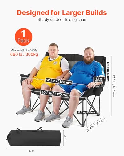 VEVOR Oversized 2-Person Camping Chair with Heavy Duty Support, Foldable & Portable