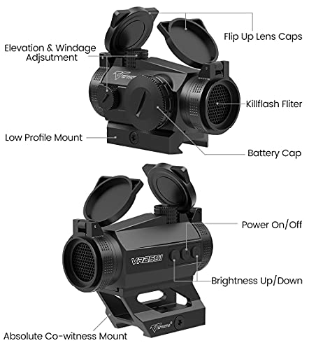 VOTATU Matte Black Red Dot Sight VRD501 Auto Off & Motion Wakeup Co-Witness Mount
