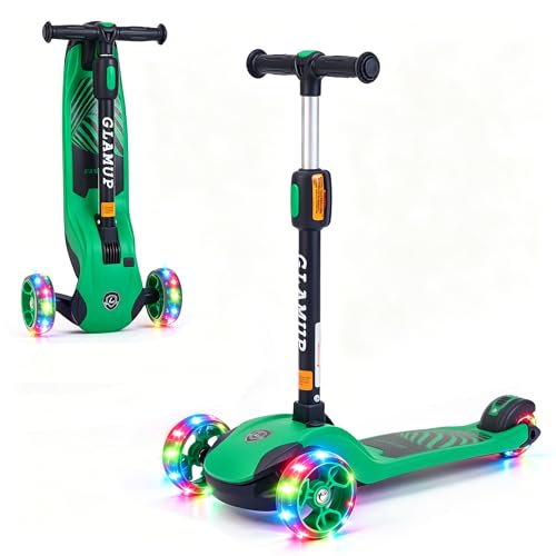 GLAMUP Kids 2-in-1 Folding Scooter Green for Boys & Girls Ages 3-14