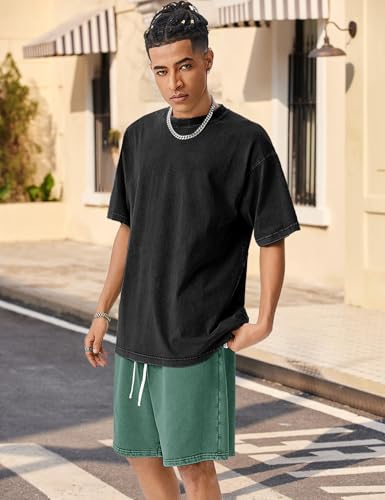 Flygo Men's 3 Pack Athletic Sweat Shorts - Acid Washed with Pockets - Large / Black Light Grey Green