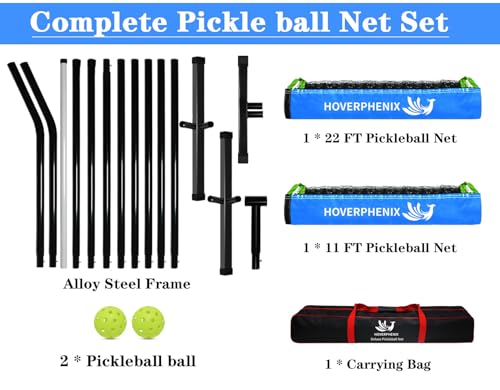 Hoverphenix 22FT & 11FT Pickleball Net Set - Portable Outdoor & Indoor Net with Carry Bag - Blue & Green Variation