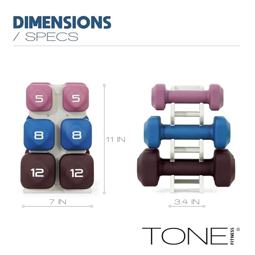 Tone Fitness 50 lb Neoprene Dumbbell Set with Storage Rack - Non-Slip, Anti-Roll Hand Weights