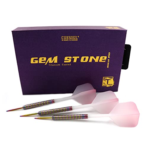 CUESOUL Pink Gem Stone 22g Steel Tip Tungsten Darts - Professional Dart Set