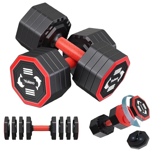 25LB Adjustable Dumbbell Set with Rotary Dial Lock - Space-Saving Home Fitness Equipment for Men & Women