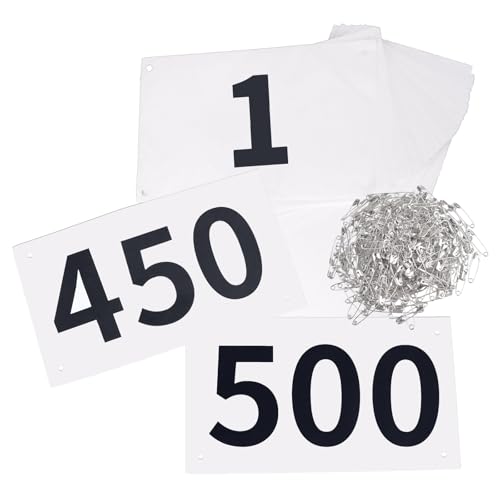 TRIWONDER Race Bibs with Safety Pins, Large 4x7 Inch Numbers 1-500, Black & White