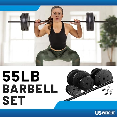 55LB Adjustable Barbell Weight Set for Home Gym Strength Training – Made in USA